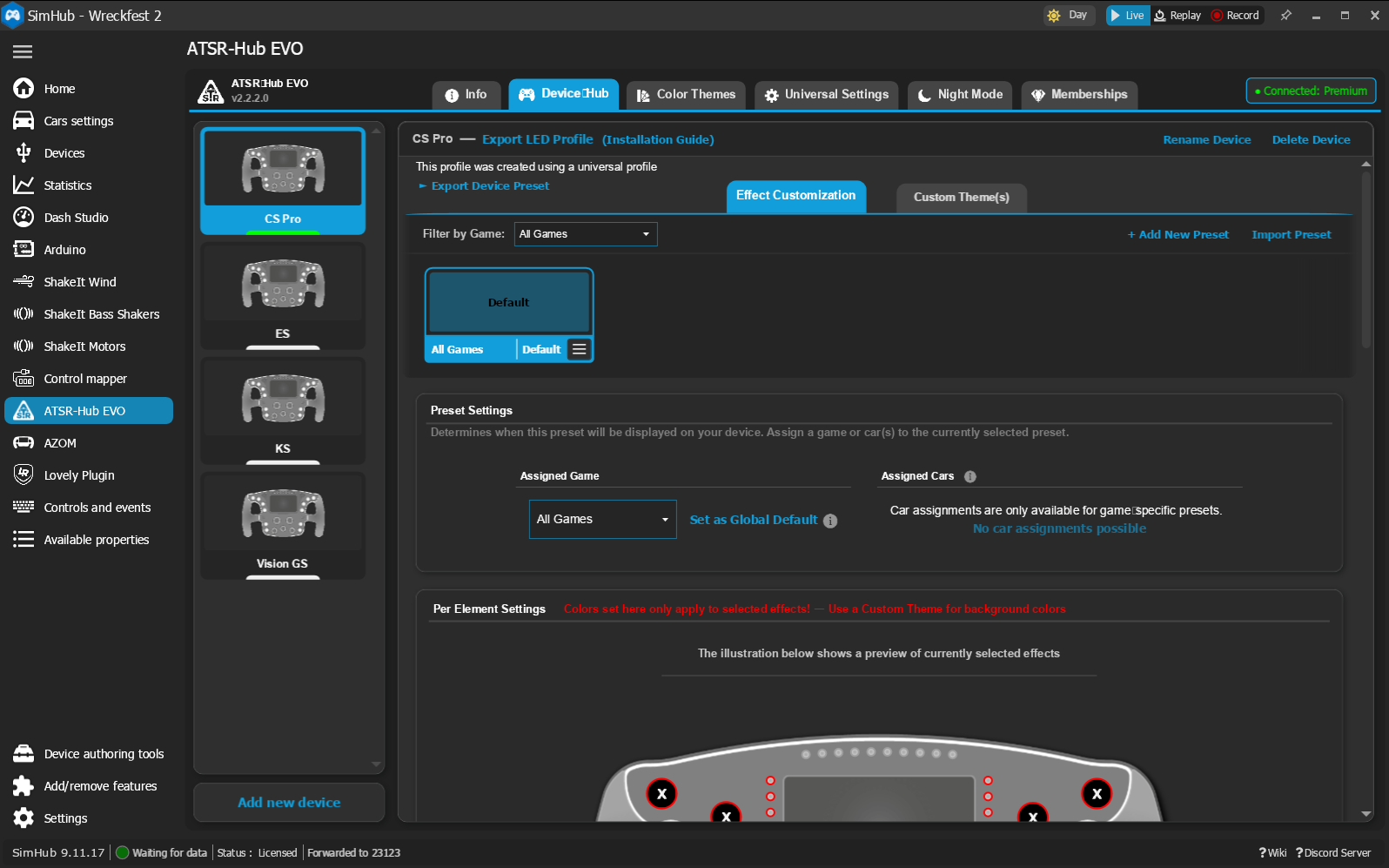 The ATSR device Effect Customization tab with the Export Profile link
