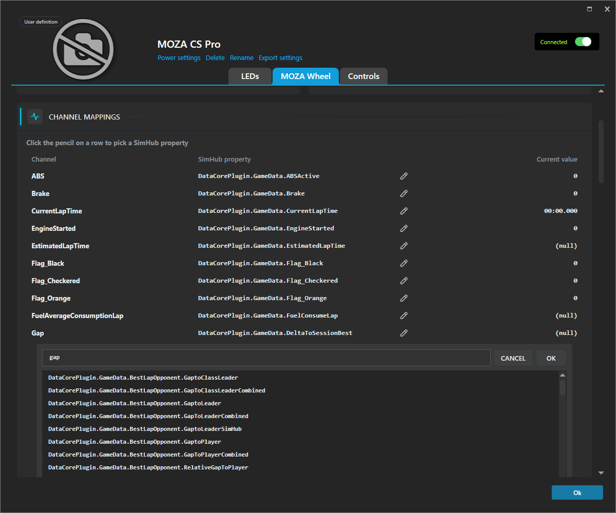 Dashboard channel mapping between SimHub properties and wheel display channels